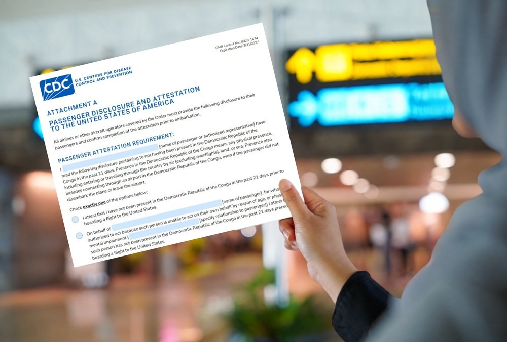 US requires all international passengers to declare recent travel to DRC from November 3