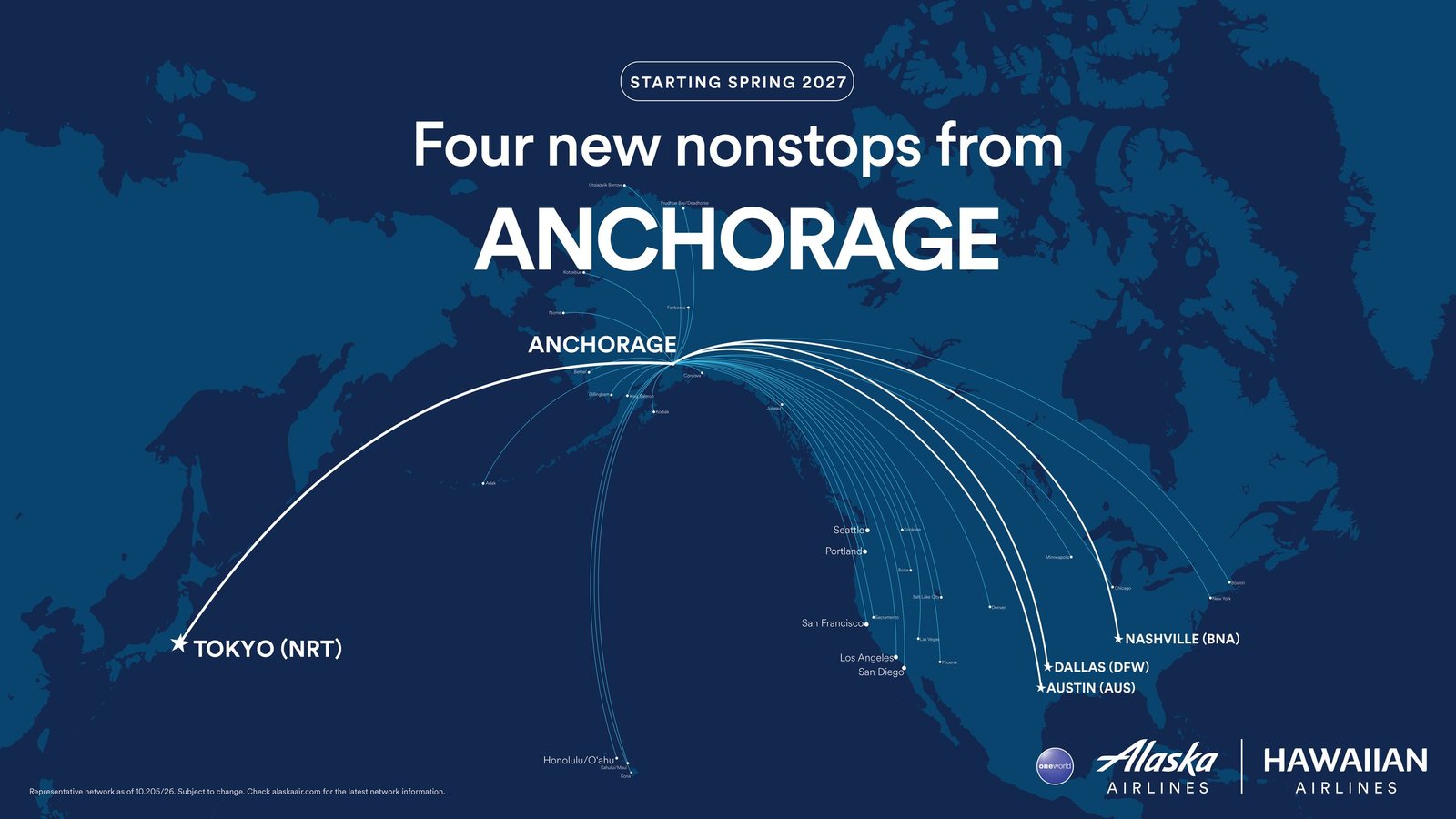 Alaska Airlines Boosts Anchorage with Flights to Tokyo, Dallas, Nashville, Austin